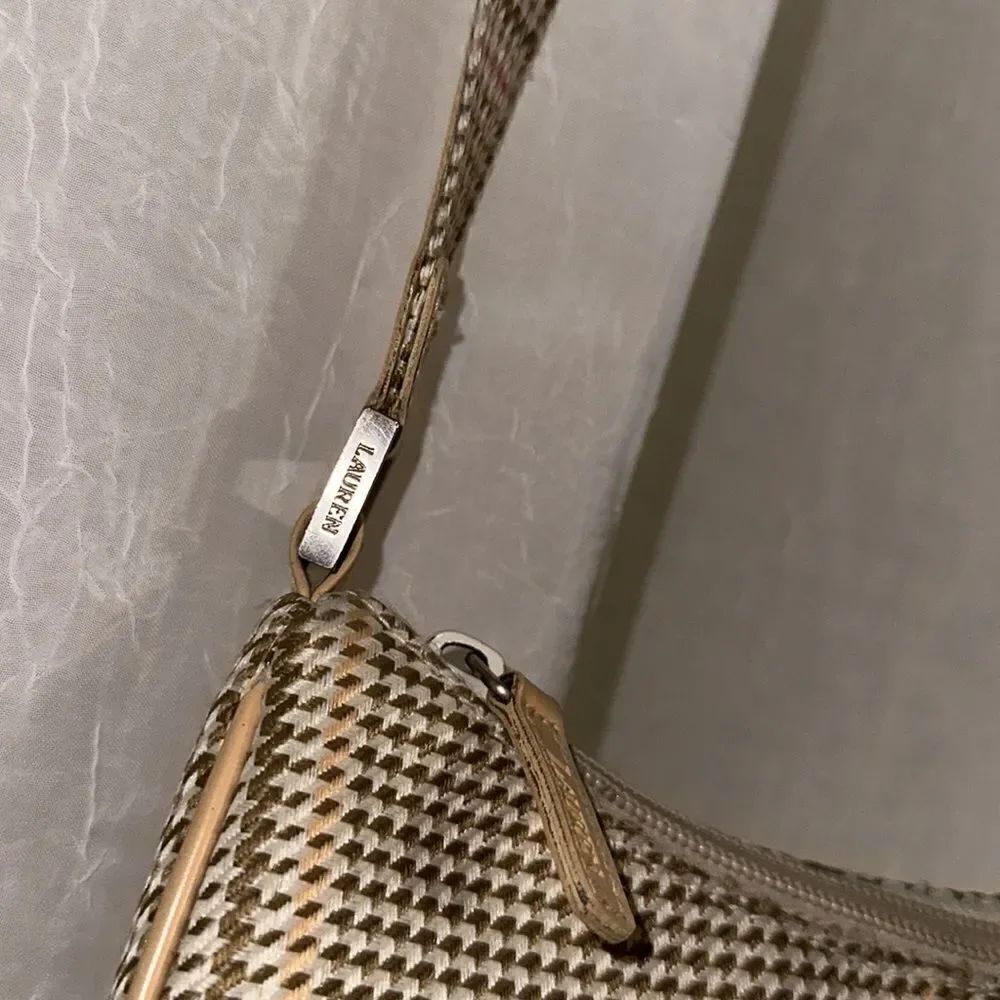LRL Ivory Tan White Pink Gold Houndstooth Leather Silver Tone Hardware Hobo Bag - Picture 8 of 16